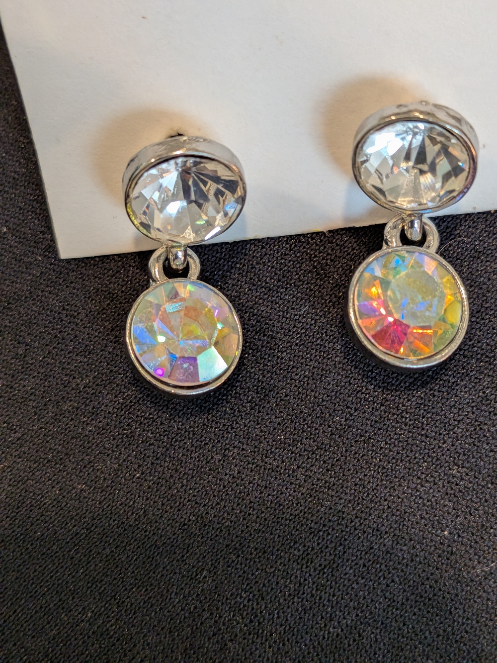 Silver-Tone Crystal Drop Earrings with Aurora Borealis Stones